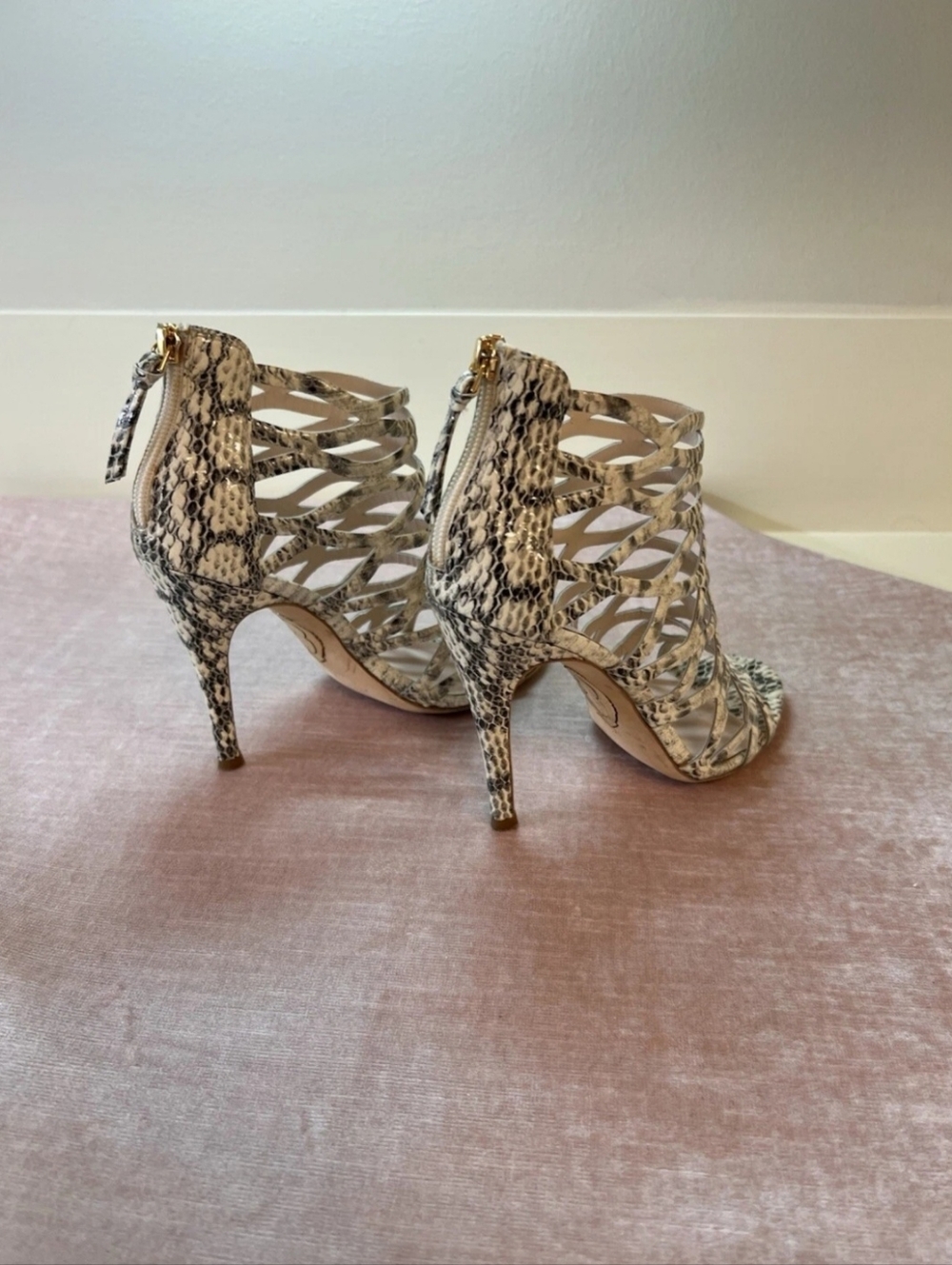 Strappy Snake-Print High Heel Sandals in Beige - Picture 3 of 6